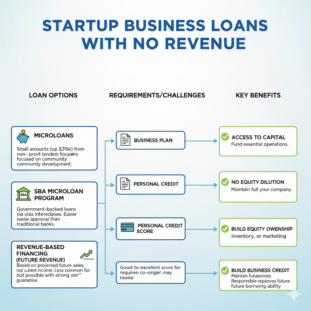 Entrepreneur applying for startup business loans with no revenue to launch a new company with flexible business funding options.